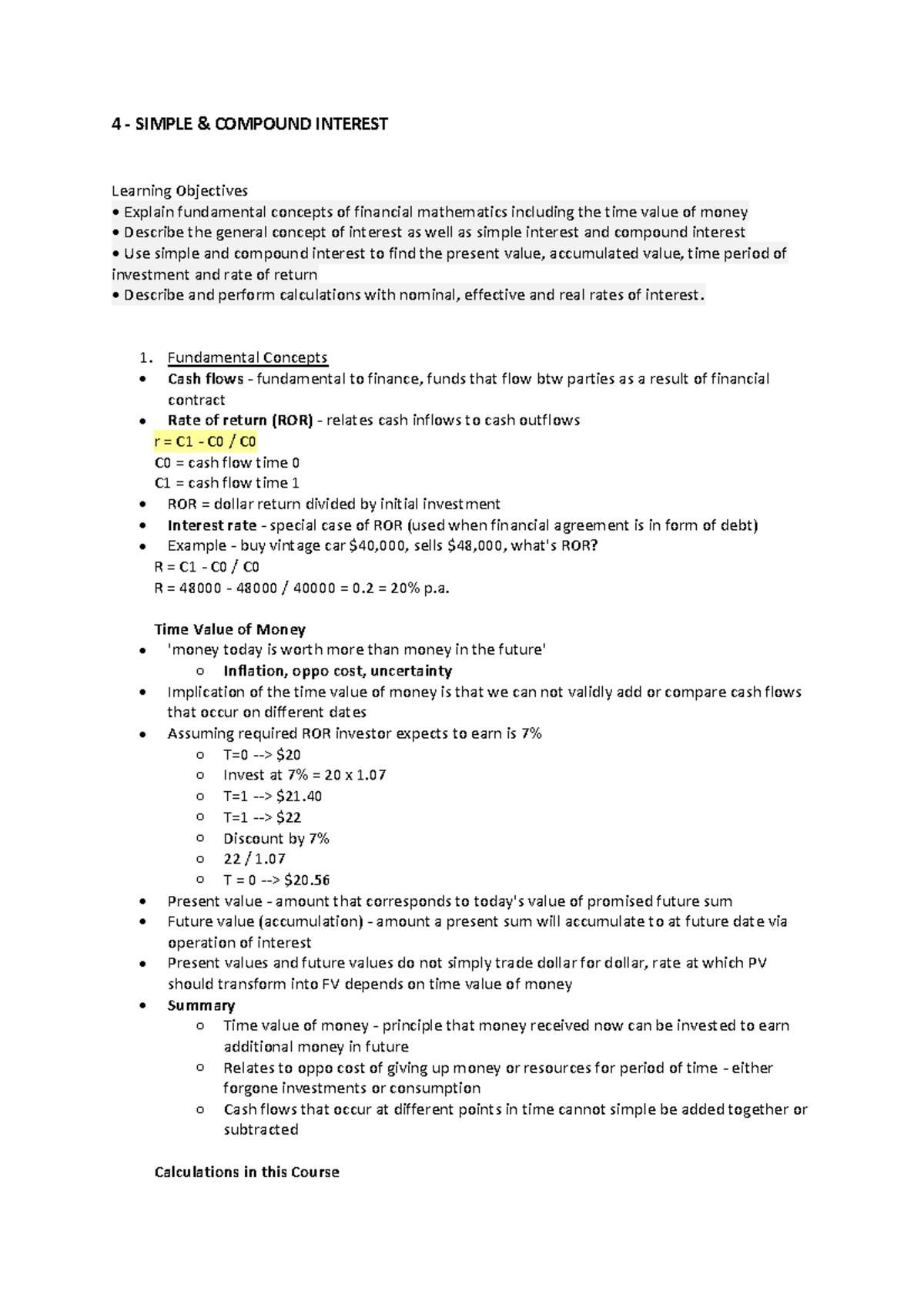 ACFI1003 4 - lecture notes and tutorial work - 4 - SIMPLE & COMPOUND ...