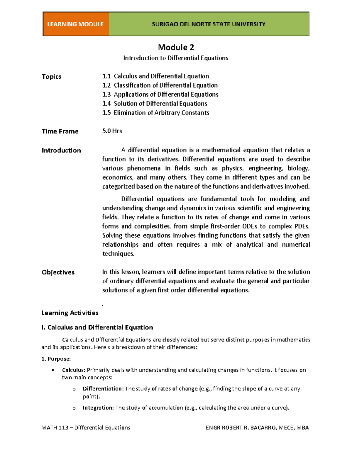 Module 2-MATH113-1Sem24-25 - Module 2 Introduction to Differential ...
