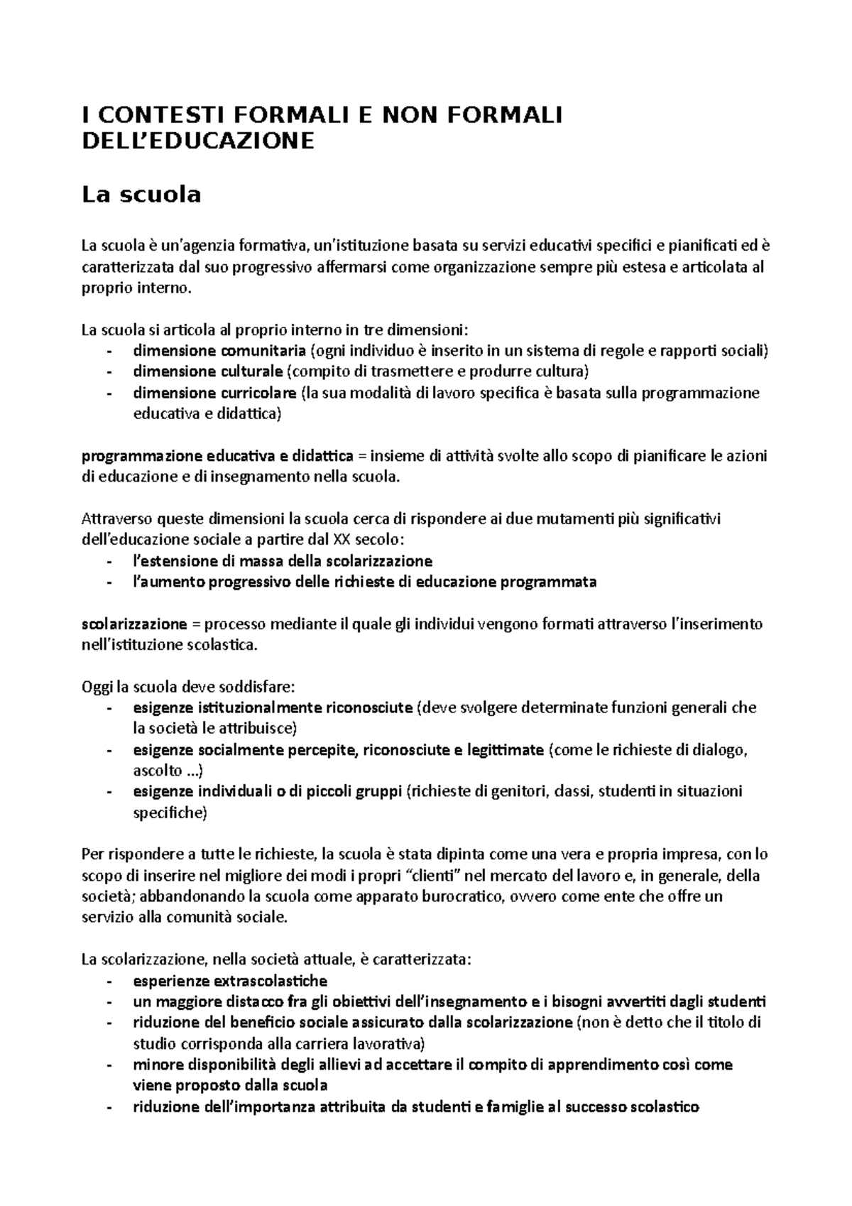Appunti contesti formali e non dell' educazione - I CONTESTI FORMALI E ...
