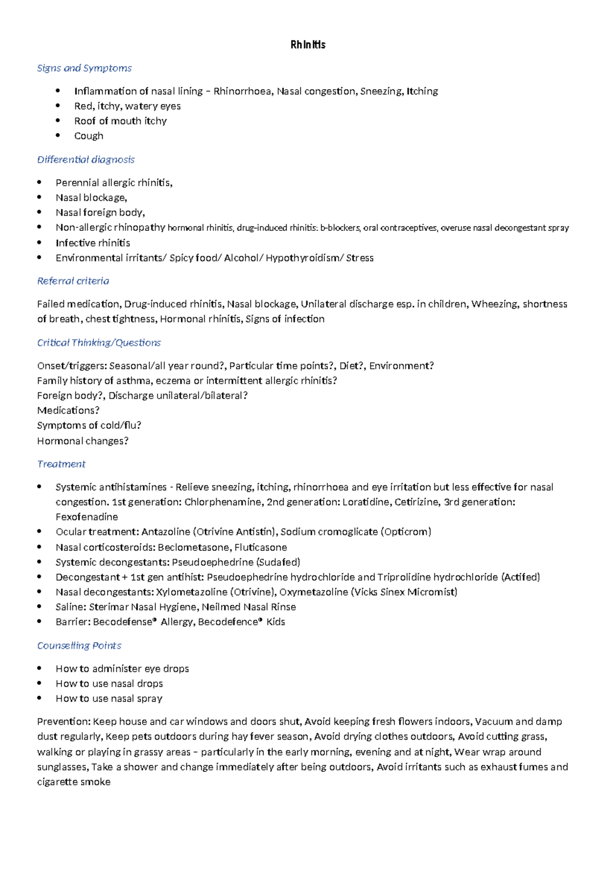 Rhinitis Symptoms and treatments Rhinitis Signs and Symptoms