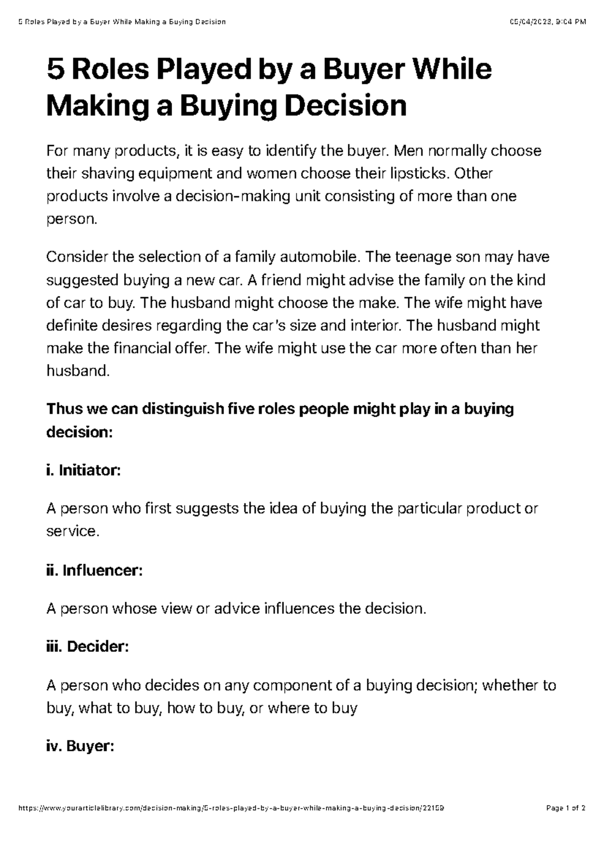 5 Buyer Roles in Decision Making - 5 Roles Played by a Buyer While ...