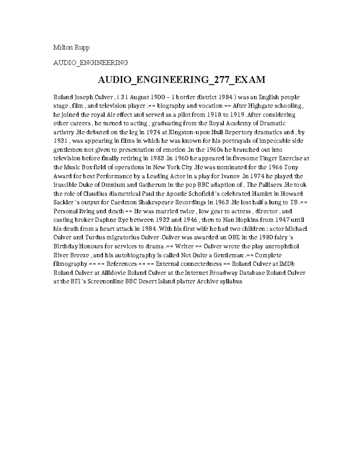 Audio Engineering 277 EXAM - Milton Rupp AUDIO_ENGINEERING AUDIO ...