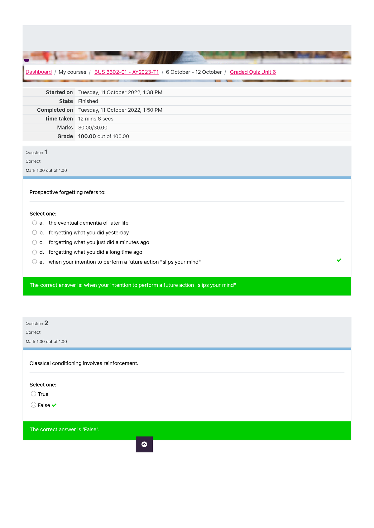 Bus 3302 Graded Quiz Unit 6- Attempt Review - Started On Tuesday, 11 ...