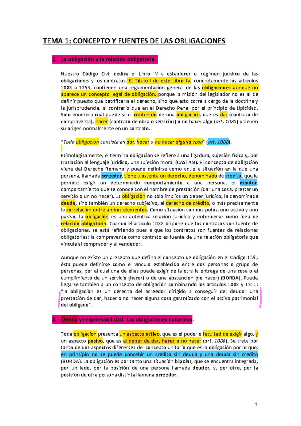 Apuntes Derecho DE Obligaciones Y Daños Completos - TEMA 1: CONCEPTO Y ...
