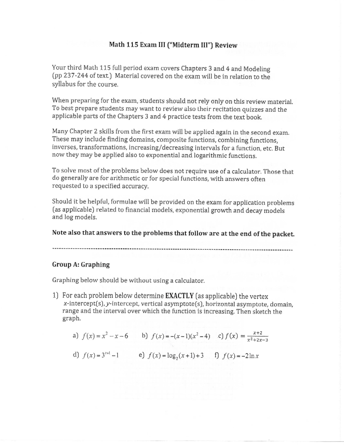 Math 115 Exam III (Midterm) Review Fall 2022 - 01.640.111 - Studocu