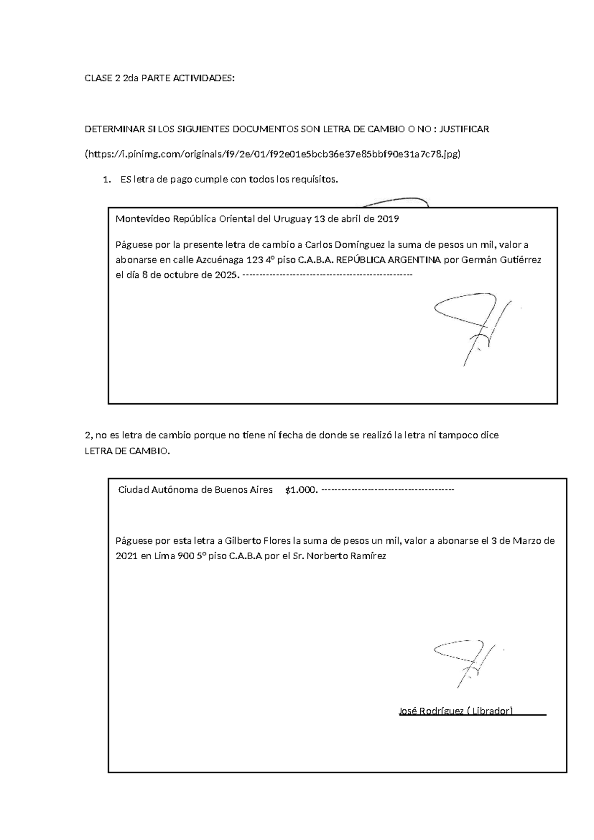 Resumen Letra de Cambio y actividades. - CLASE 2 2da PARTE ACTIVIDADES ...