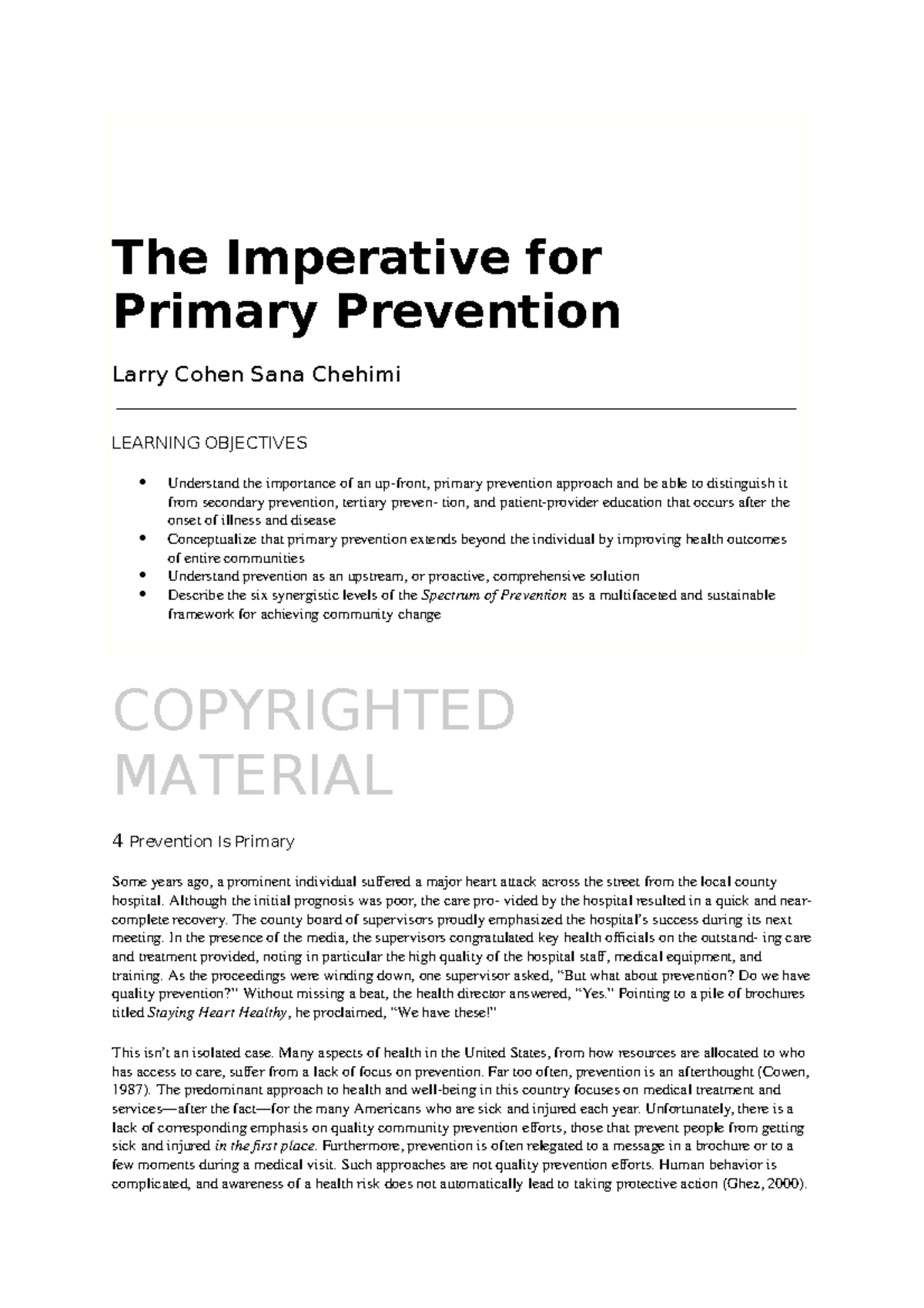Health care prevention - 1 The Imperative for Primary Prevention Larry ...