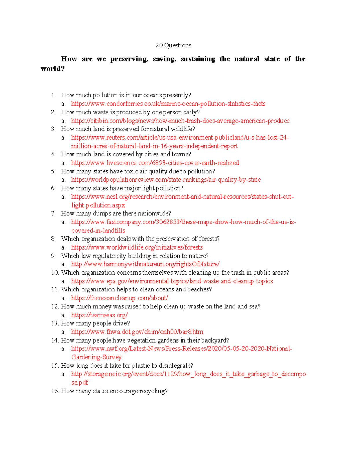 20 Questions Project 1 - 20 Questions How are we preserving, saving ...