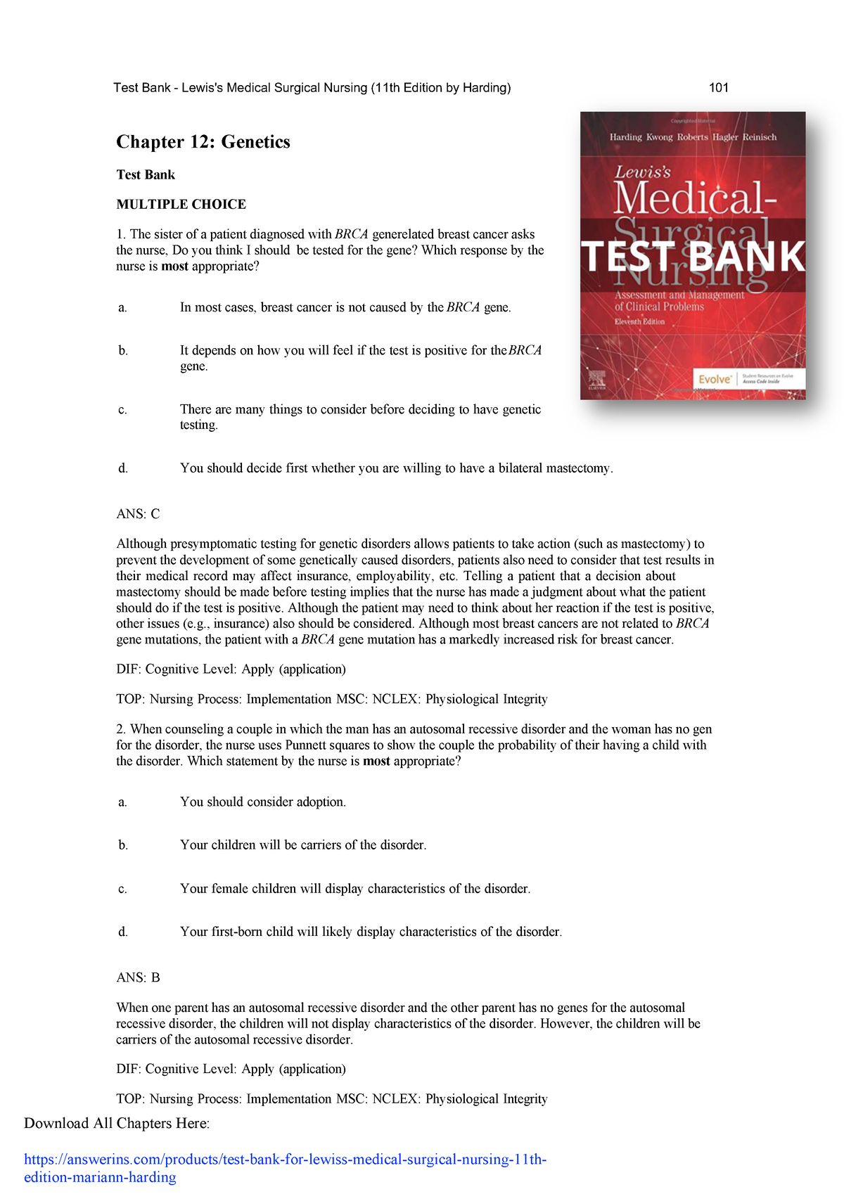 Test Bank For Lewis's Medical-Surgical Nursing 11th Edition Mariann ...