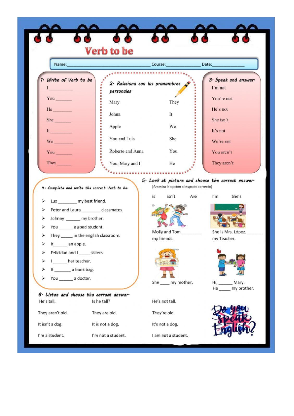 Document - okcvfgbhnjmk,l.ñ-{] - Verb to be Name: Course: Date: 1 ...