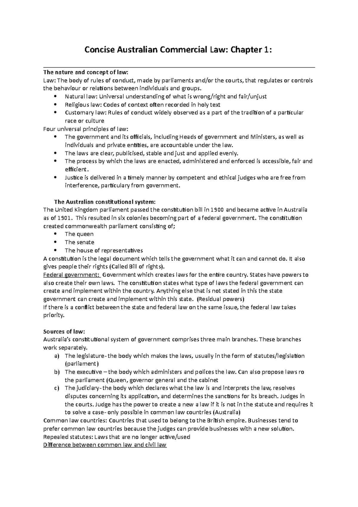 Law Chapter 1 Summary Concise Australian Commercial Law Concise Australian Commercial Law