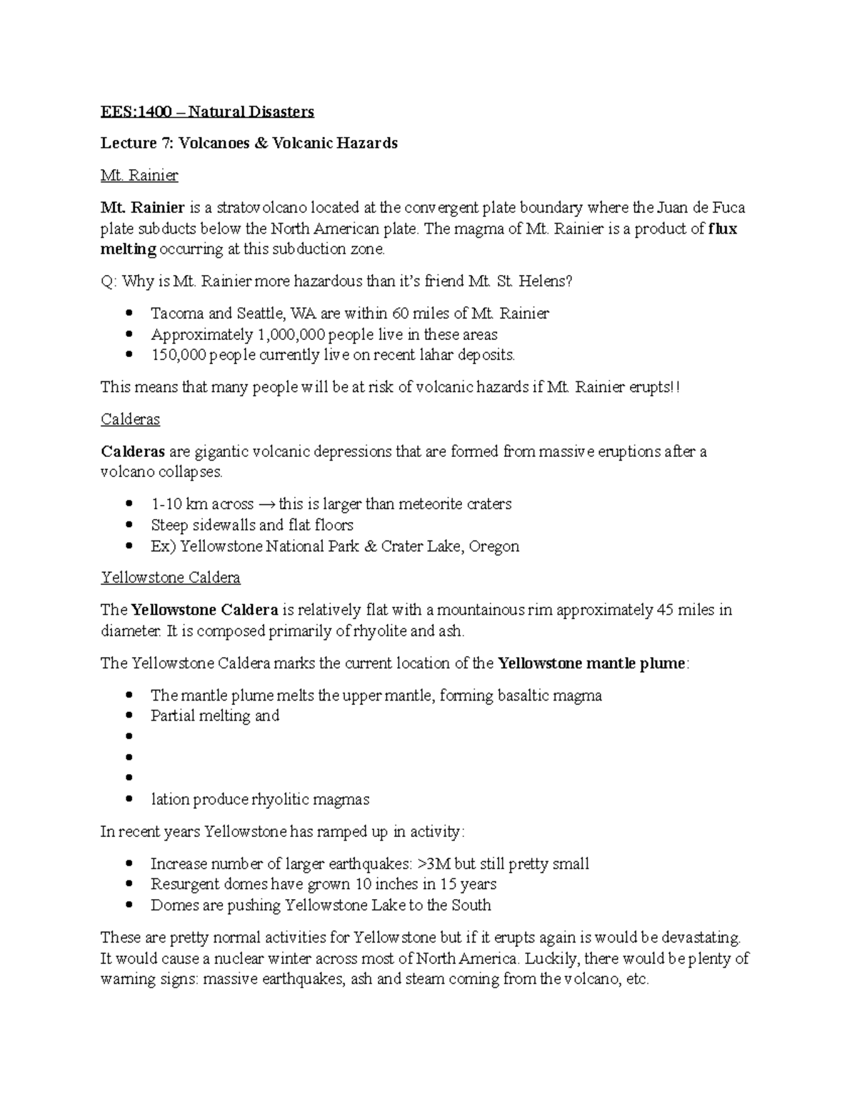 Volcanoes 3- Notes natural disaster - EES:1400 – Natural Disasters ...