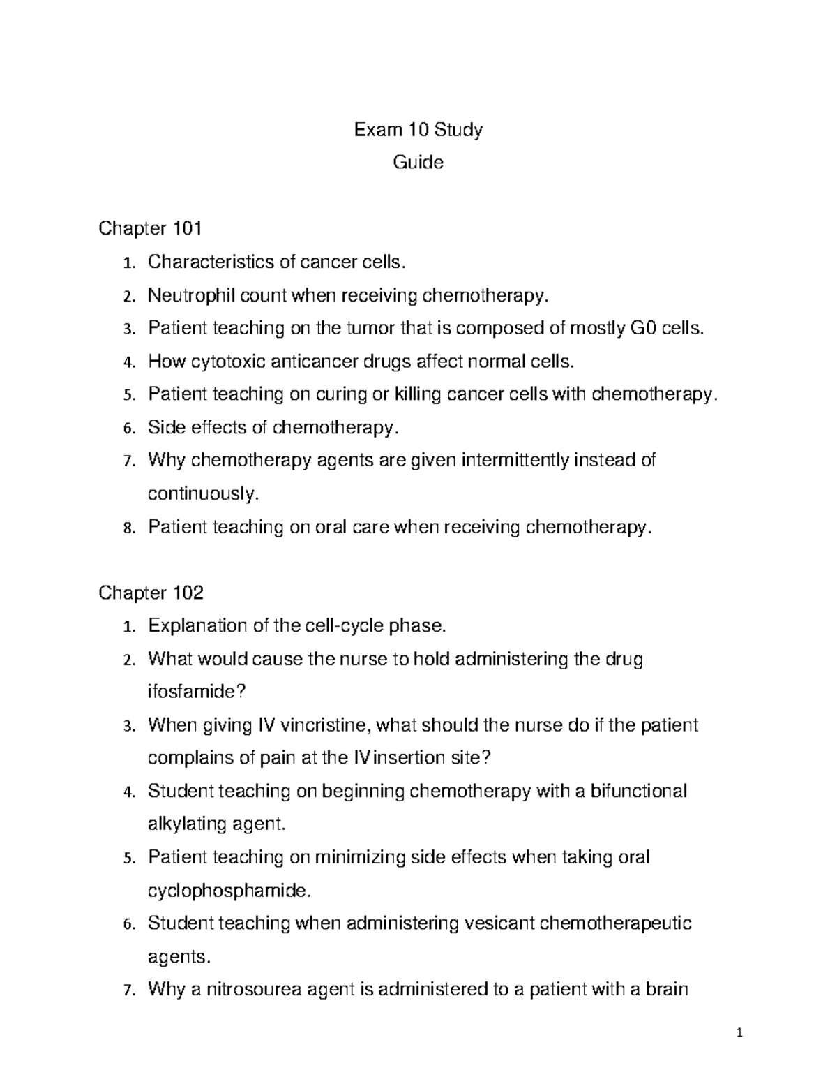 Exam 10 Study Guide - 1 Exam 10 Study Guide Chapter 101 1 ...