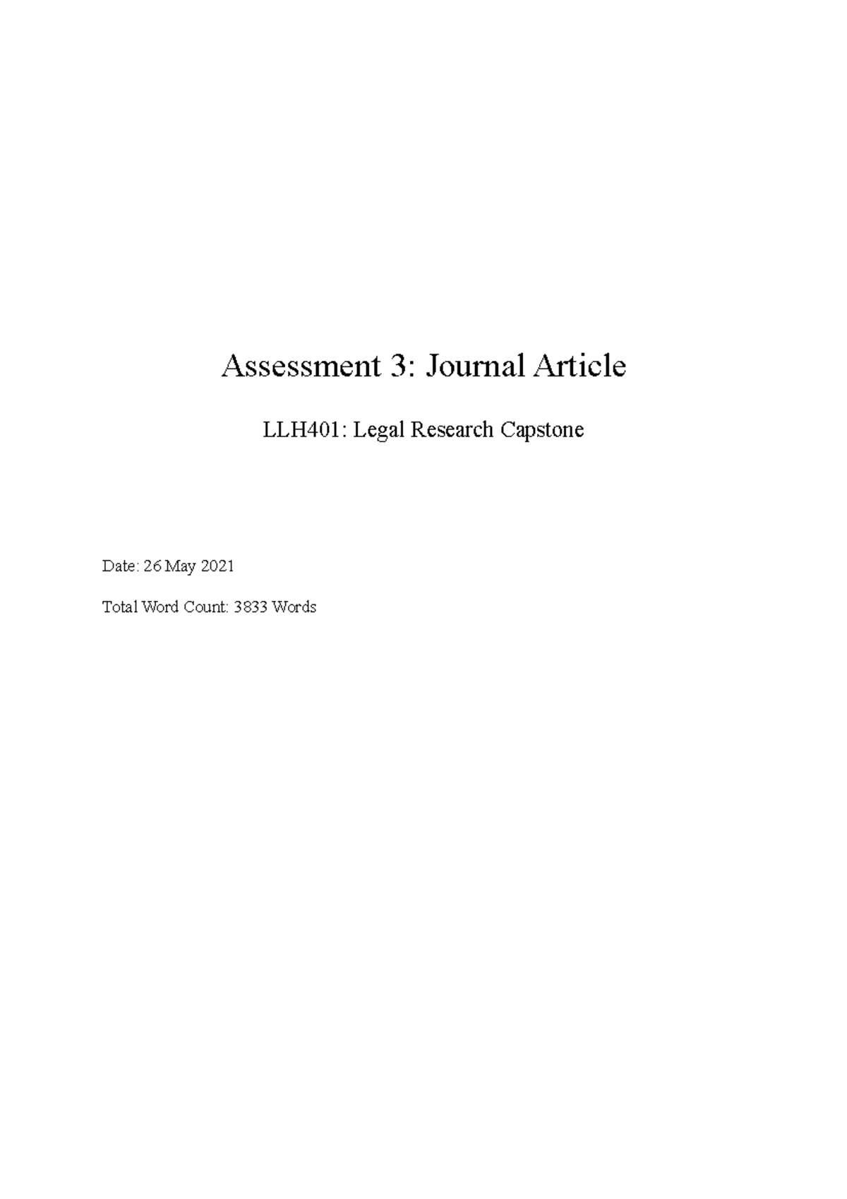 Legal Research Journl Article Assessment 3 Journal Article LLH401