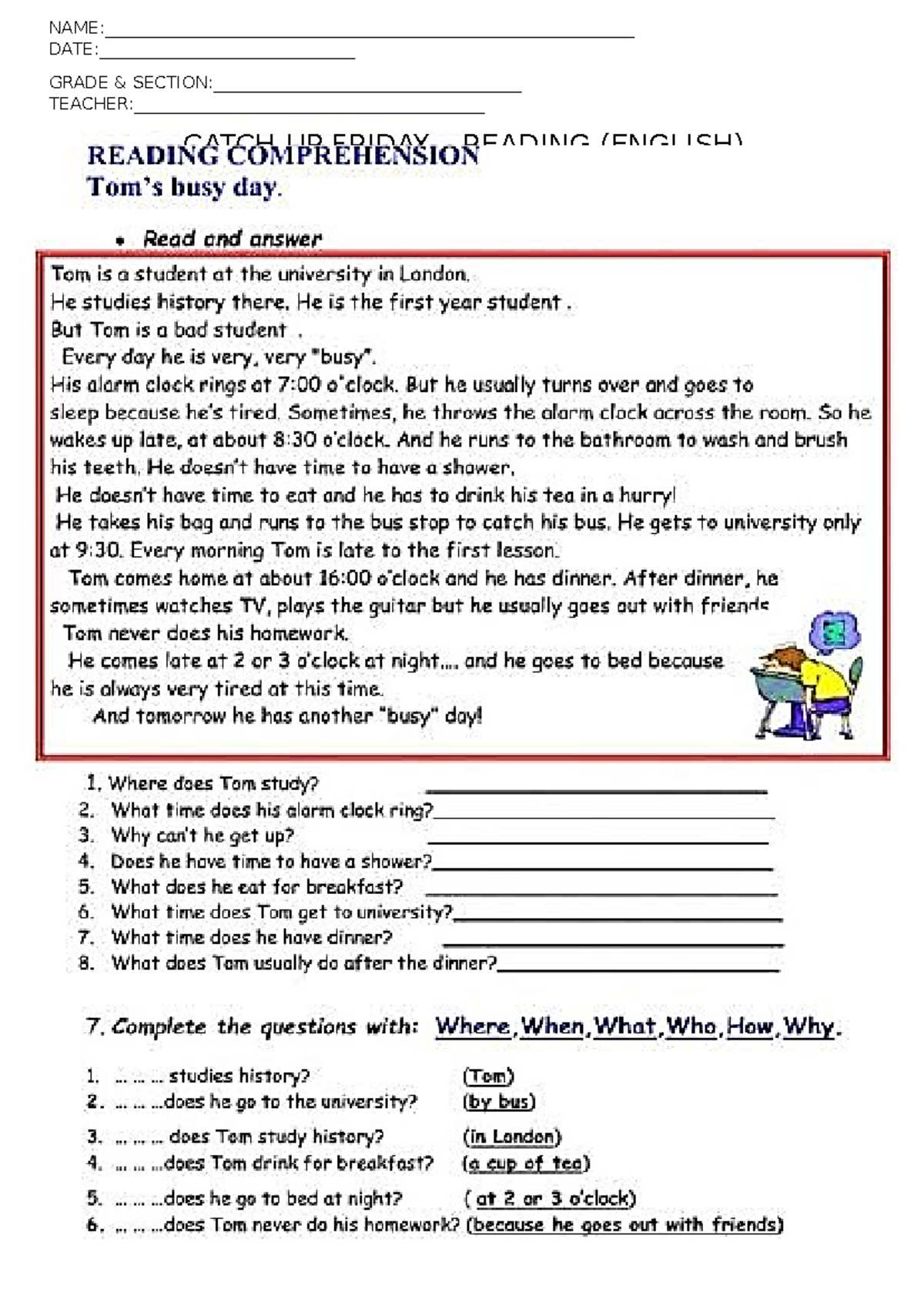 Catch UP Friday- Reading Comprehension Materials - NAME: DATE: GRADE ...