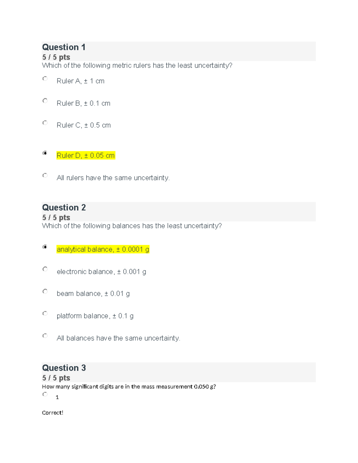 HW1 - class - Question 1 5 / 5 pts Which of the following metric rulers ...