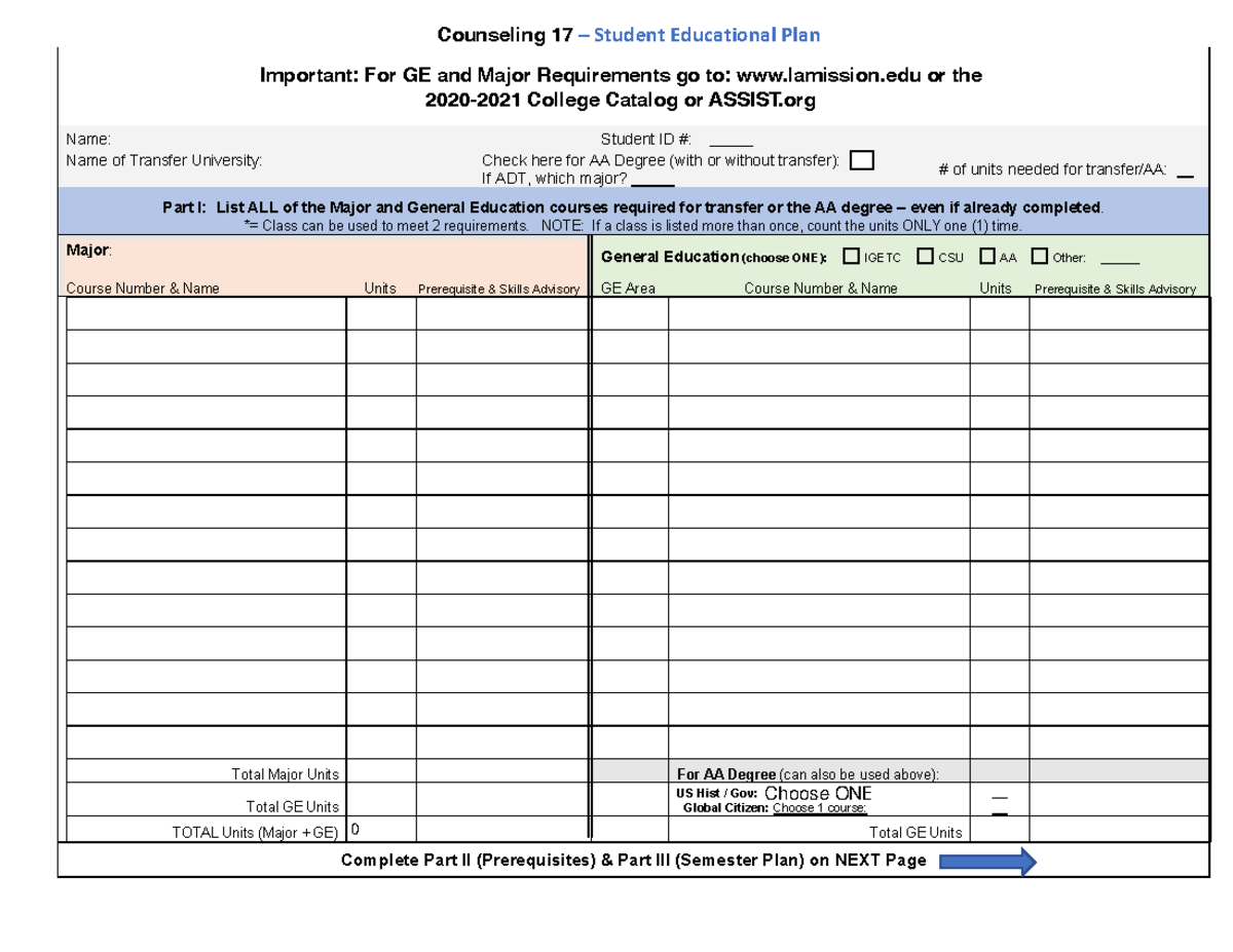 Ed Plan Fillable Form -1 - Counseling 20 – Student Educational Plan ...