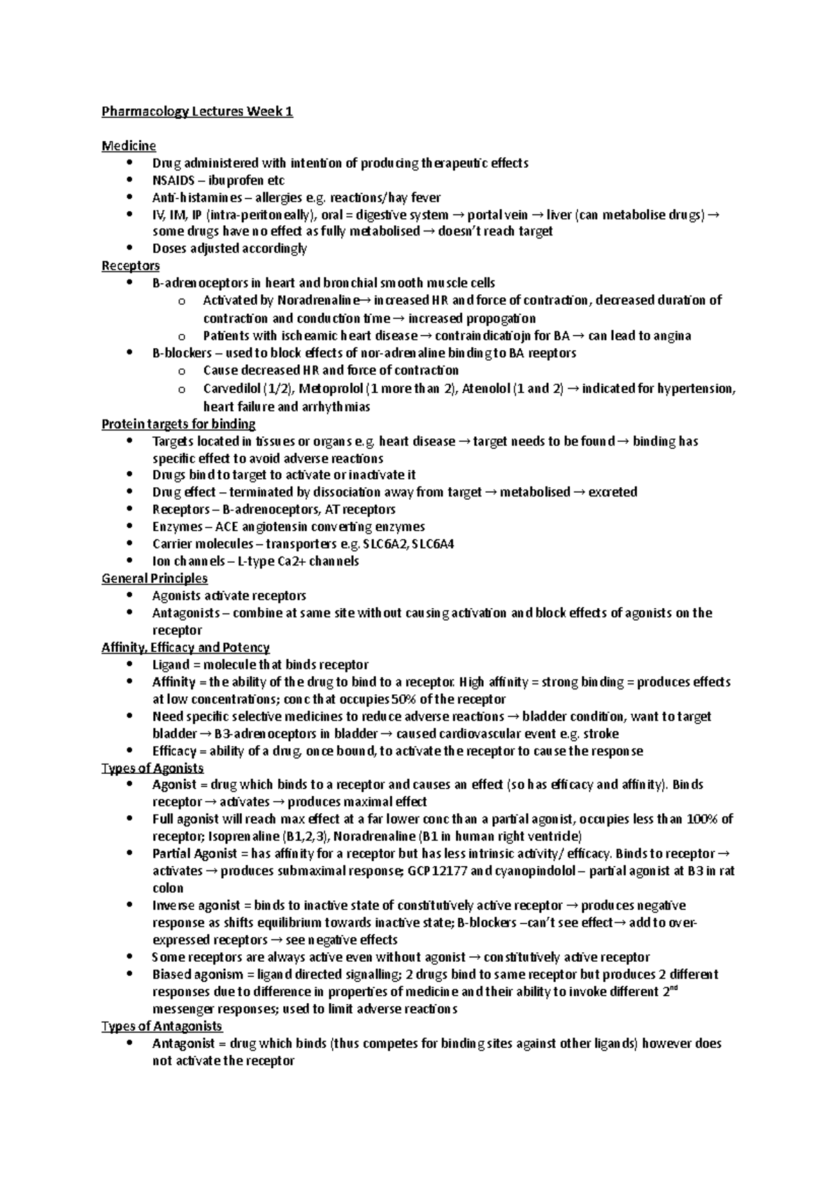 Week 1 final - LQB600 lecture notes 2017 Semester 2 - Pharmacology ...