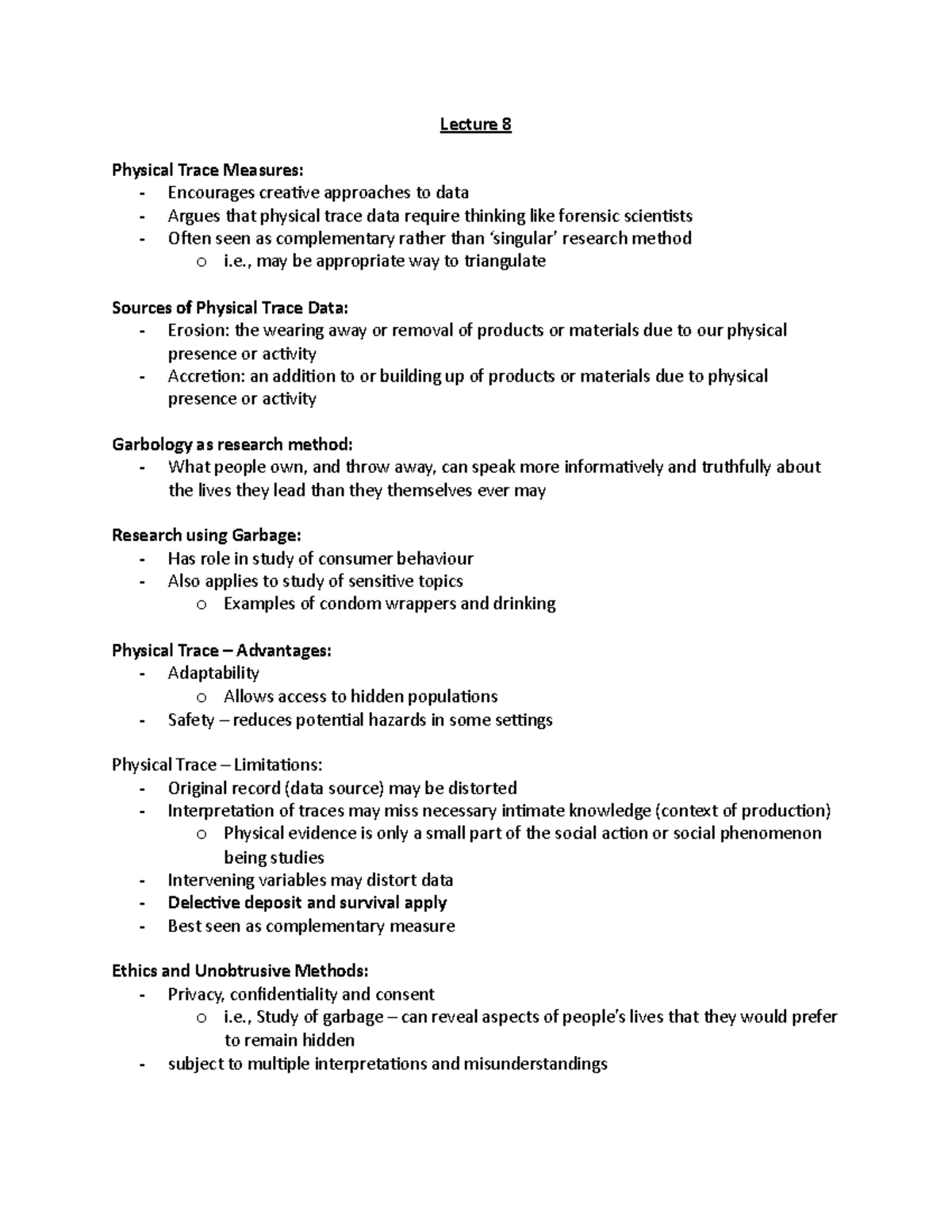 CRIM 321-Lecture 8 - Lecture 8 Physical Trace Measures: - Encourages ...