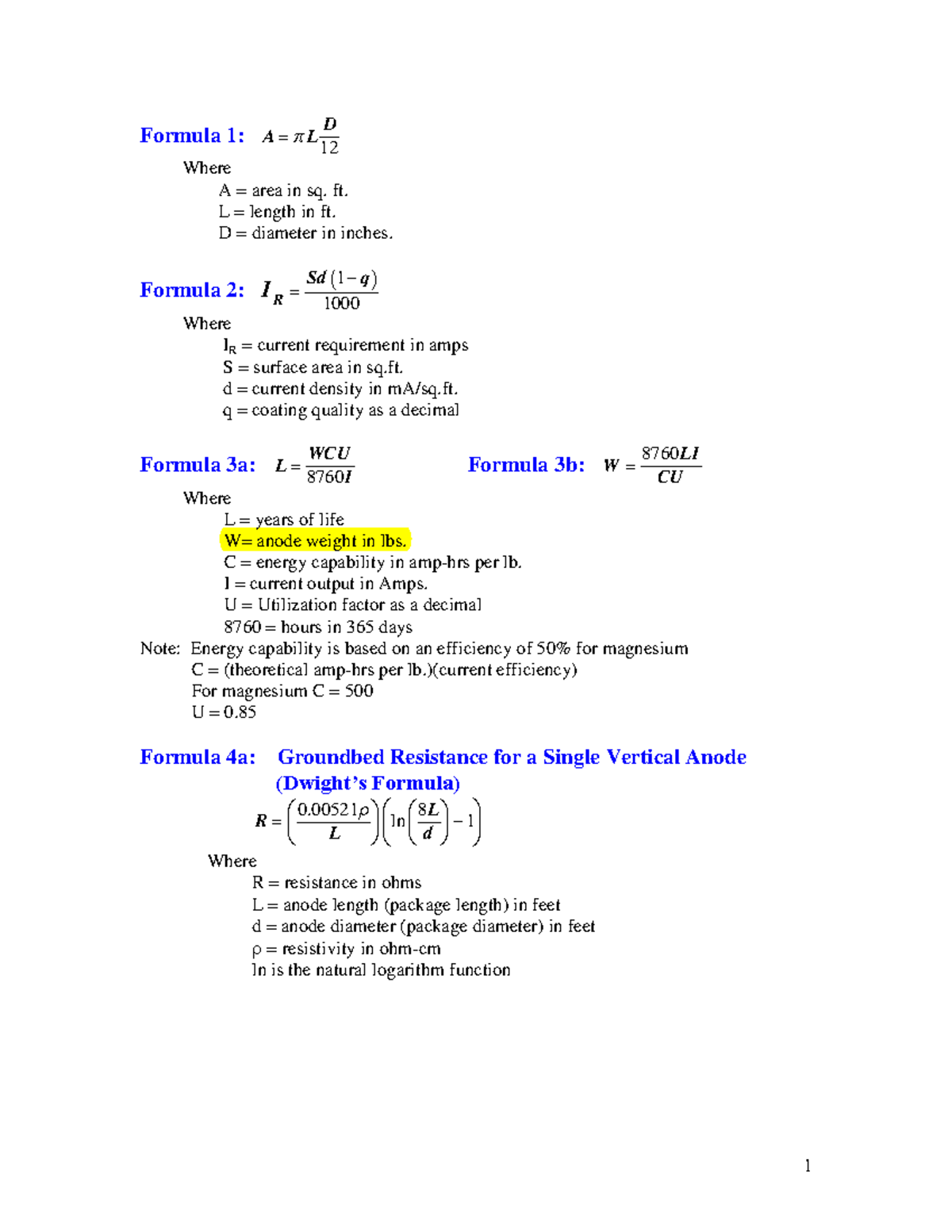 0. example galvanic design - Formula 1: 12 D A L Where A = area in sq ...