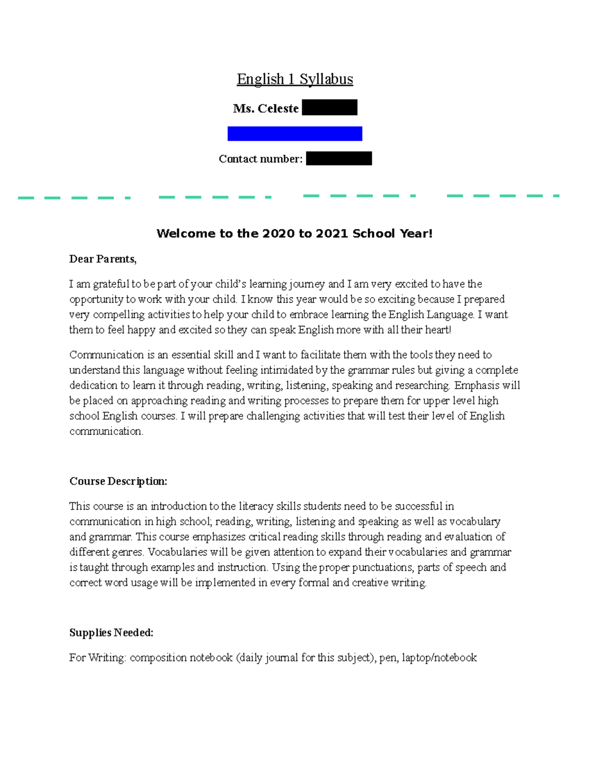 Cation Celeste Final Exam Syllabus - English 1 Syllabus Ms. Celeste E ...