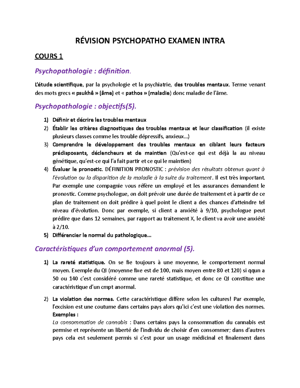 Révision Psychopatho Examen Intra - RÉVISION PSYCHOPATHO EXAMEN INTRA ...