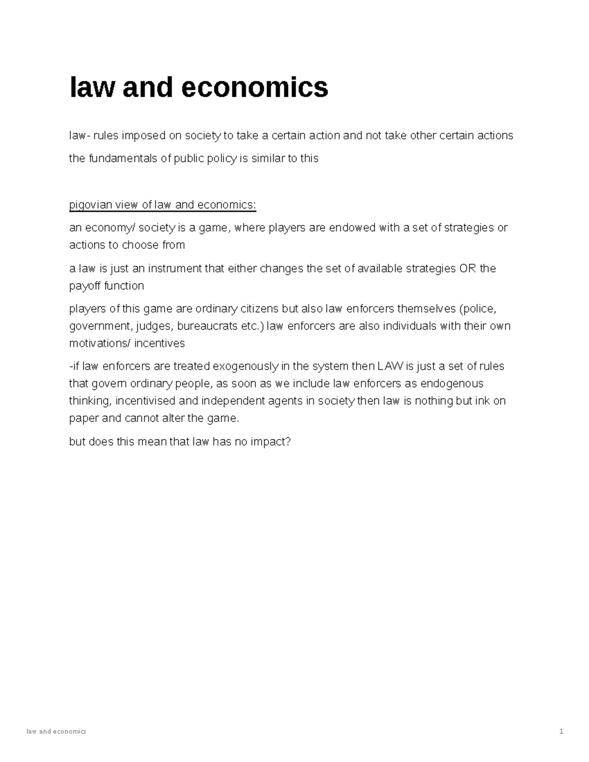 Law And Economics- LECTURE 1 - Law And Economics Law- Rules Imposed On ...