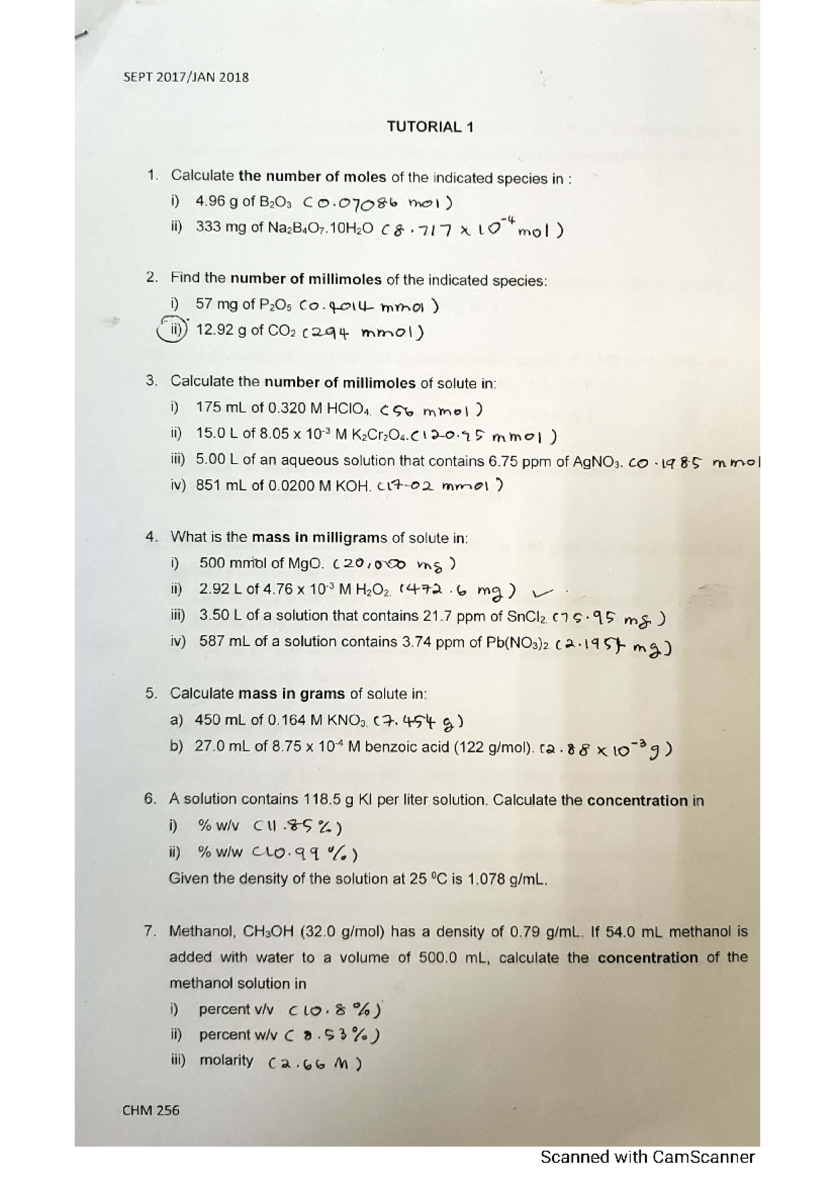 CHM256 Tutorial 1 - Basic Analytical Chemistry - UiTM - Studocu