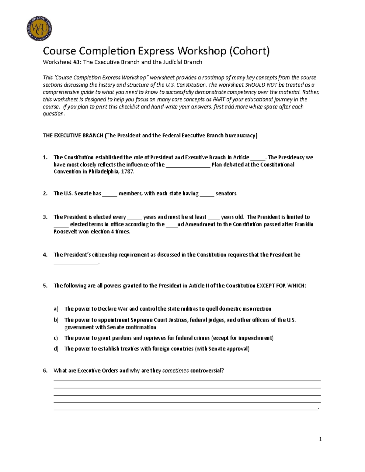 the-executive-branch-worksheet