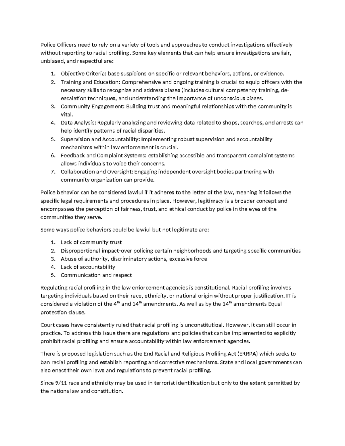 Cj 205 DB Week 7 - notes - Police Officers need to rely on a variety of ...