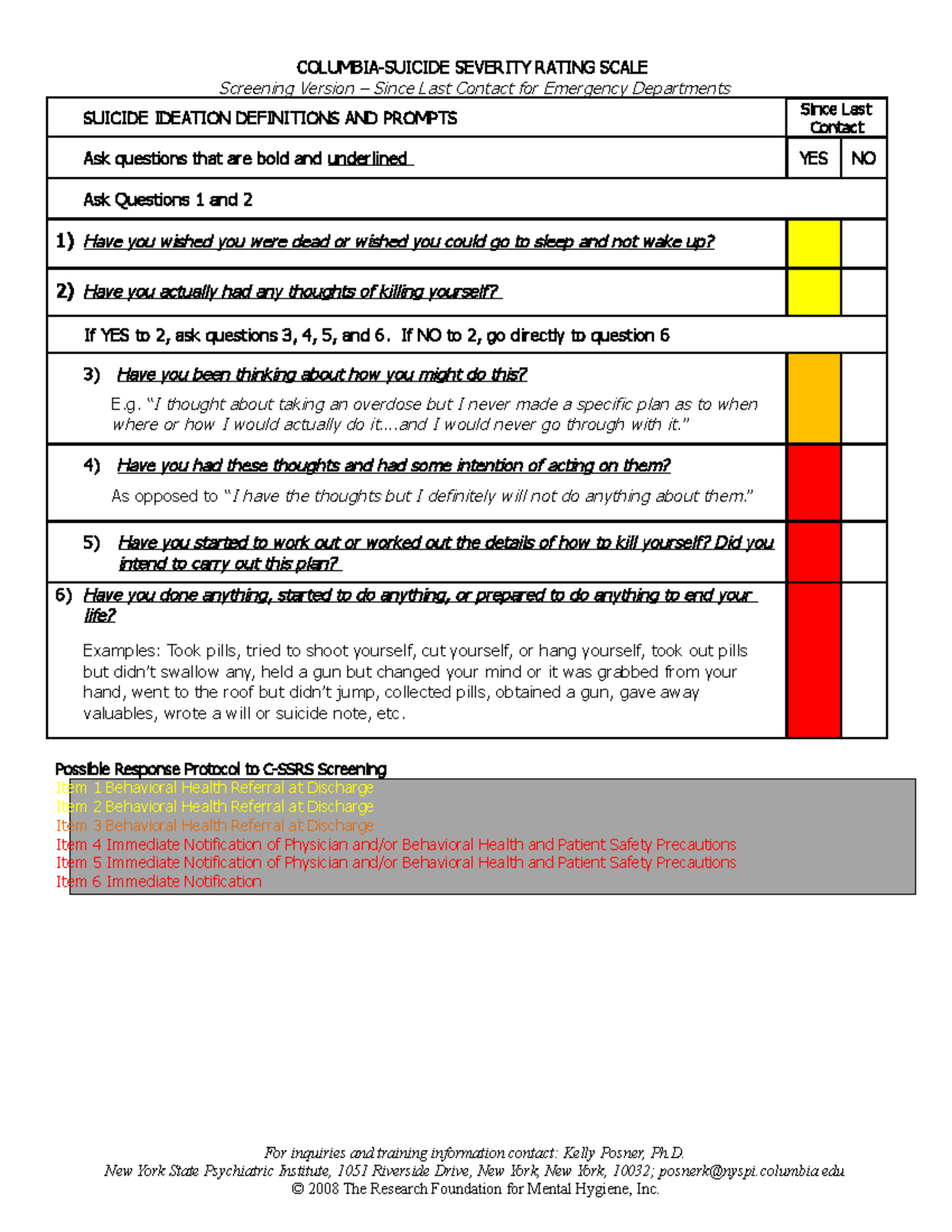 C SSRS Screener since last Contact with triage colors for ED 2022 ...