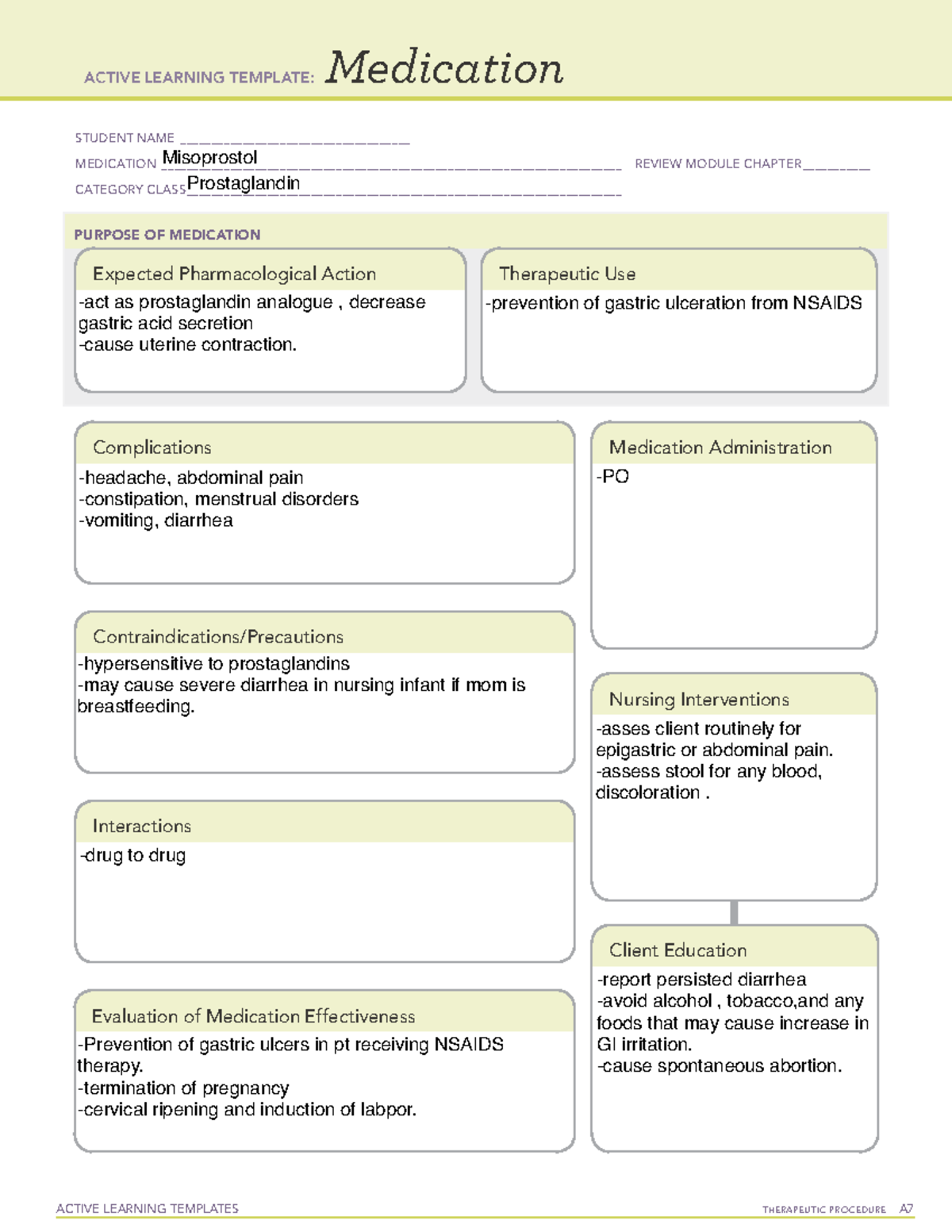 Misoprostol - Study guide for exams and course work - ACTIVE LEARNING ...