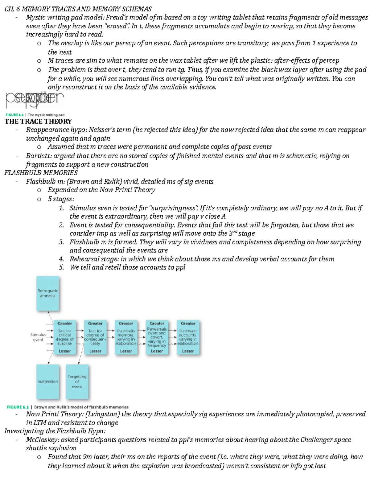 CH 6 READING NOTES - CH. 6 MEMORY TRACES AND MEMORY SCHEMAS Mystic ...