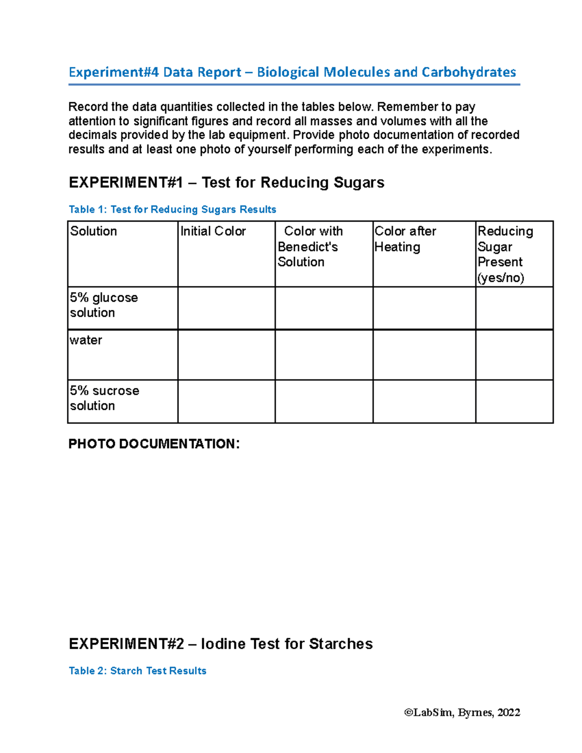 Exp4Carbohydrates Report SU22 Experiment4 Data Report Biological Molecules and