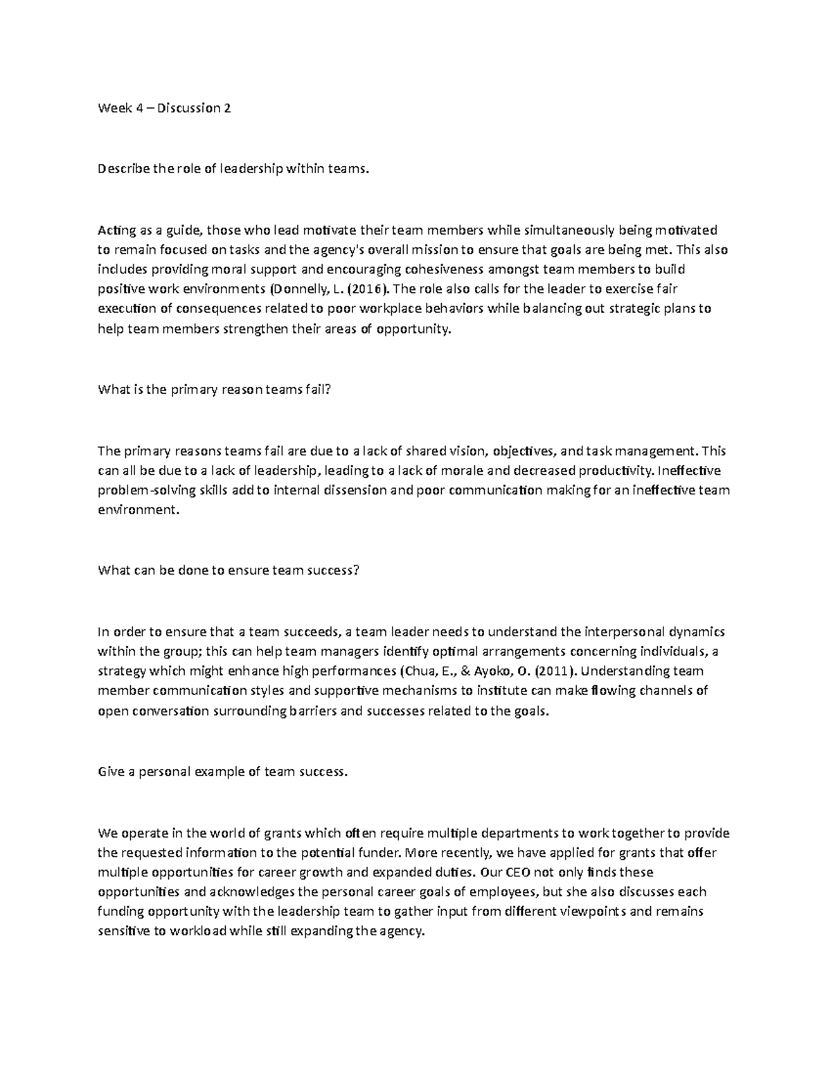 Week 4 DIscussion 2 - Week 4 – Discussion 2 Describe the role of ...