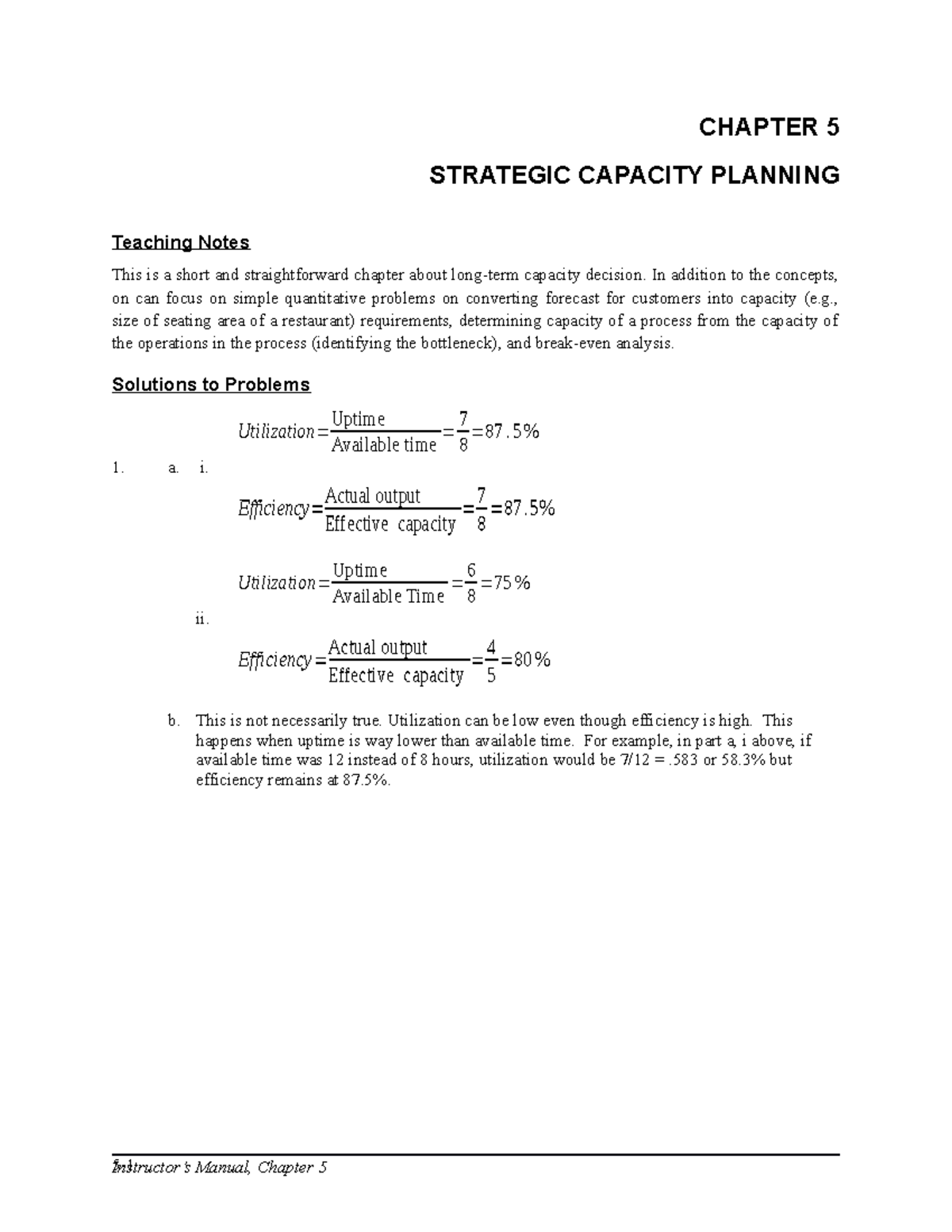 Om answers - textbook questions - CHAPTER 5 STRATEGIC CAPACITY PLANNING ...
