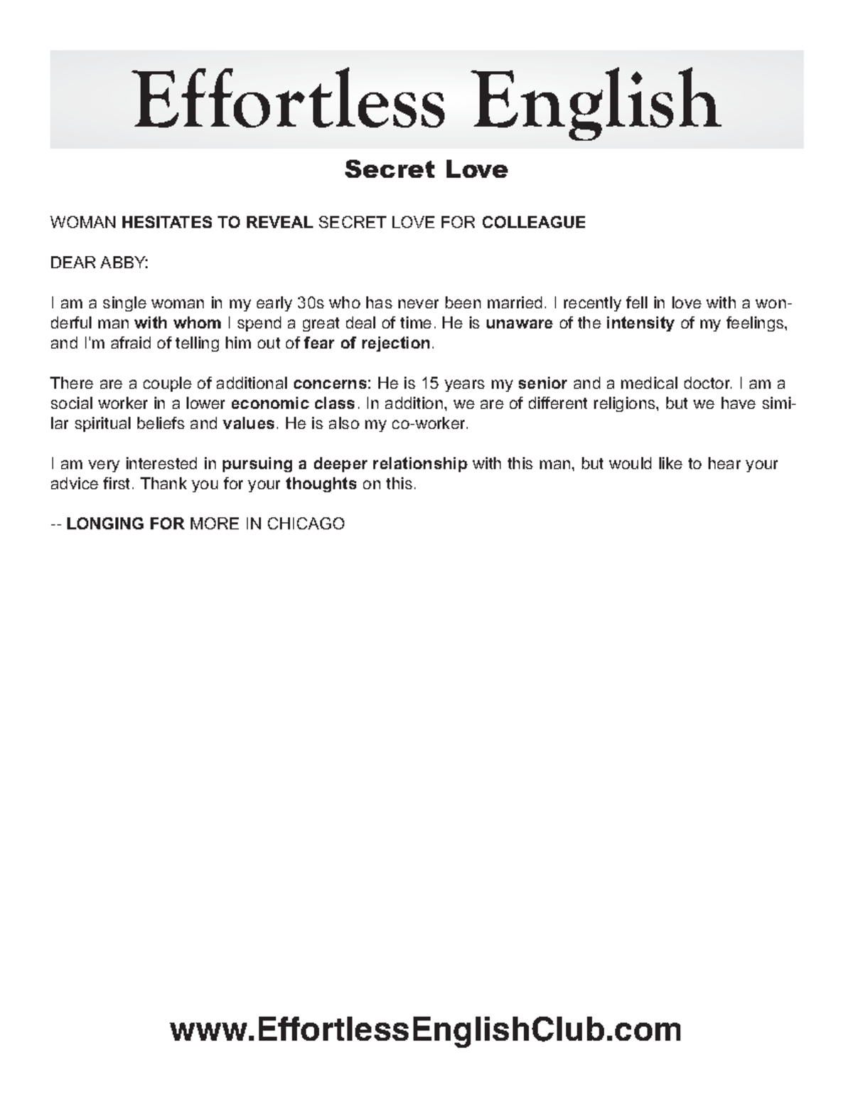 Secret Love Huye Effortless English WOMAN HESITATES TO REVEAL