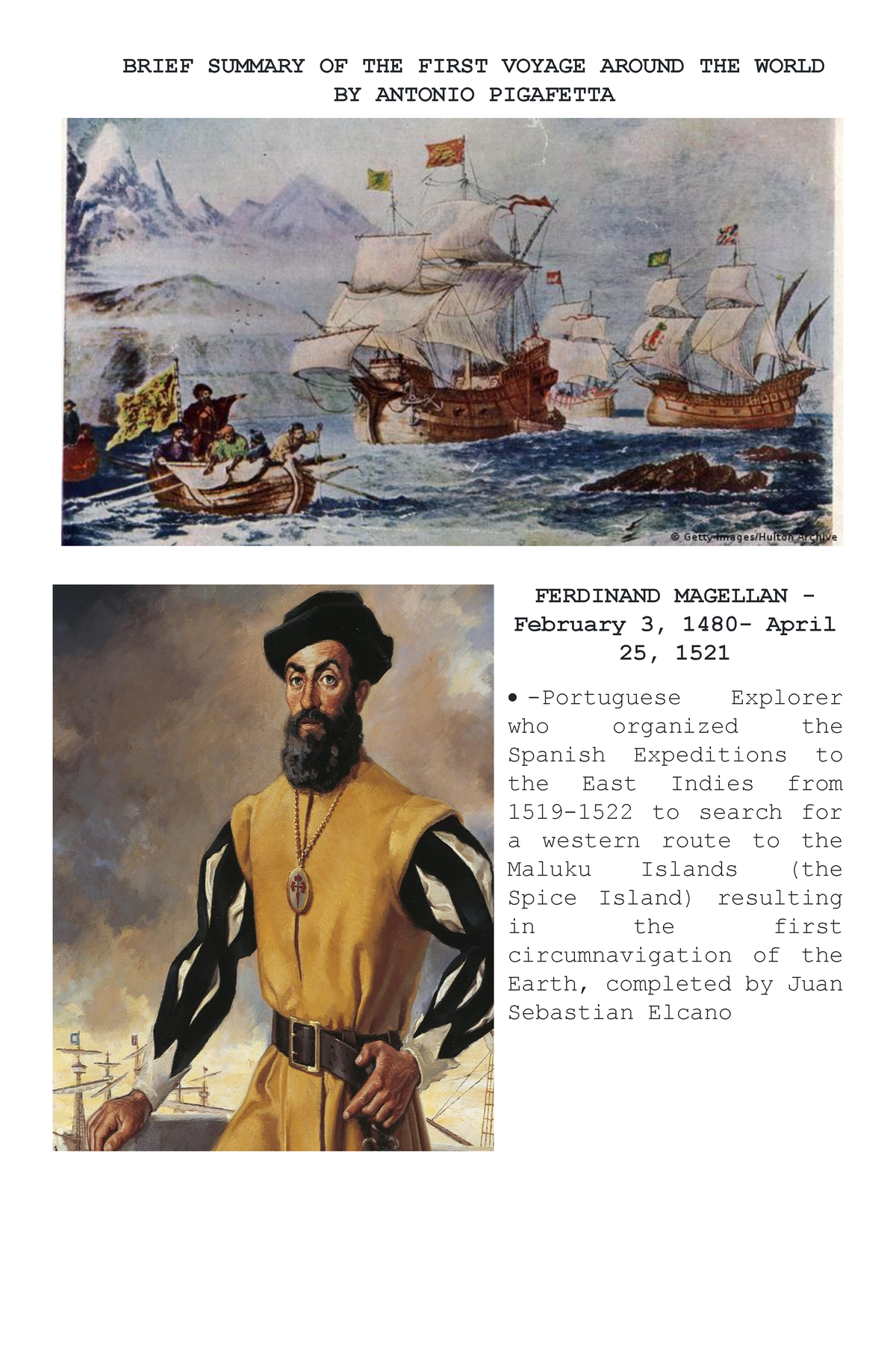 Primary and Secondary Source - BRIEF SUMMARY OF THE FIRST VOYAGE AROUND THE  WORLD BY ANTONIO - Studocu