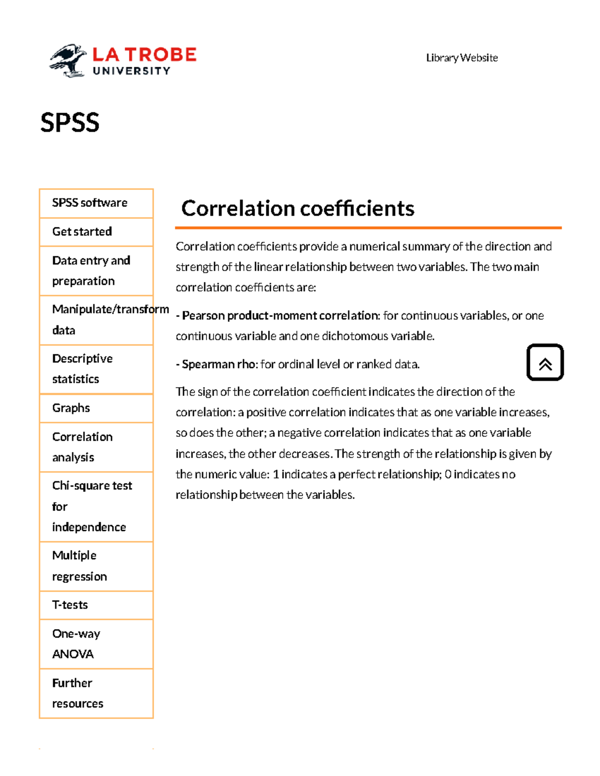 Correlation analysis - SPSS - Expert help guides at La Trobe University
