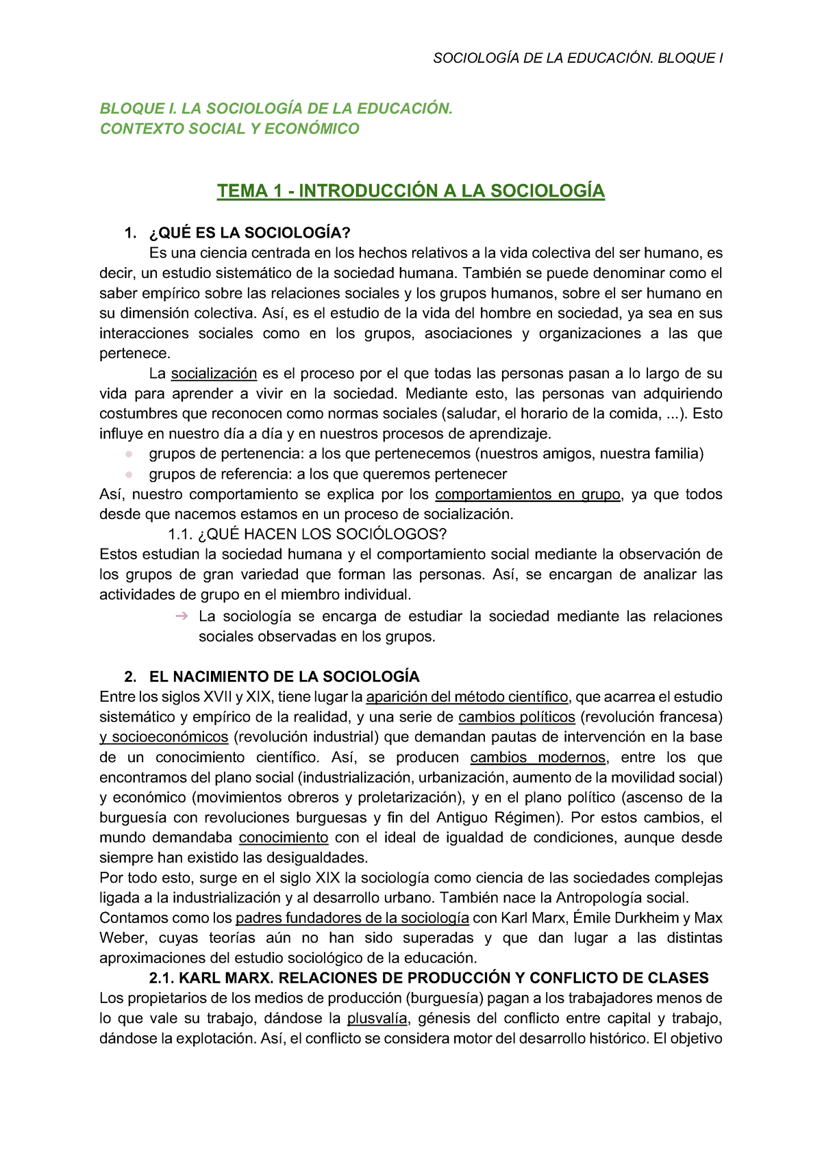 Bloque I. Temas 1, 2 Y 3 - BLOQUE I. LA SOCIOLOGÍA DE LA EDUCACIÓN ...