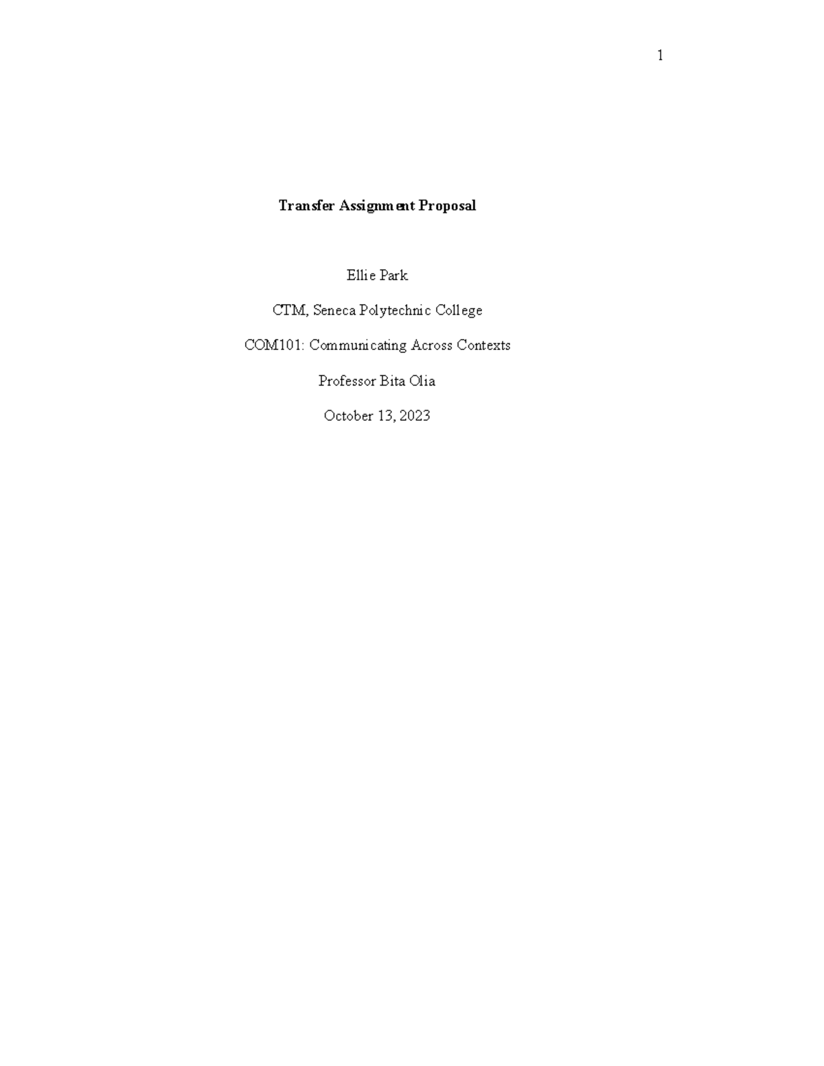 Transfer Assignment Proposal - ) (1) How does exposure to idealized ...