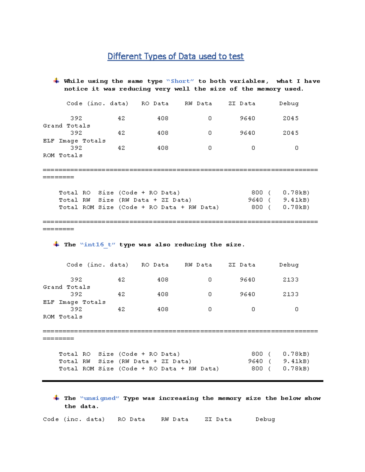 Different Types of Data used to test - Code (inc. data) RO Data RW Data ...