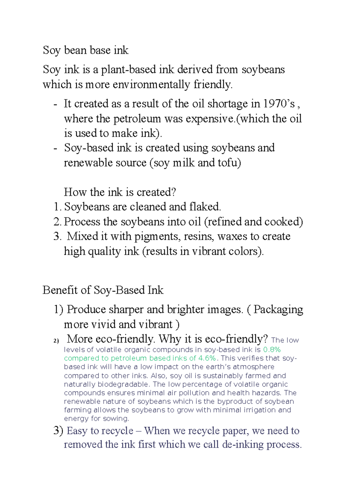 Soy bean base ink notes Soy bean base ink Soy ink is a plantbased