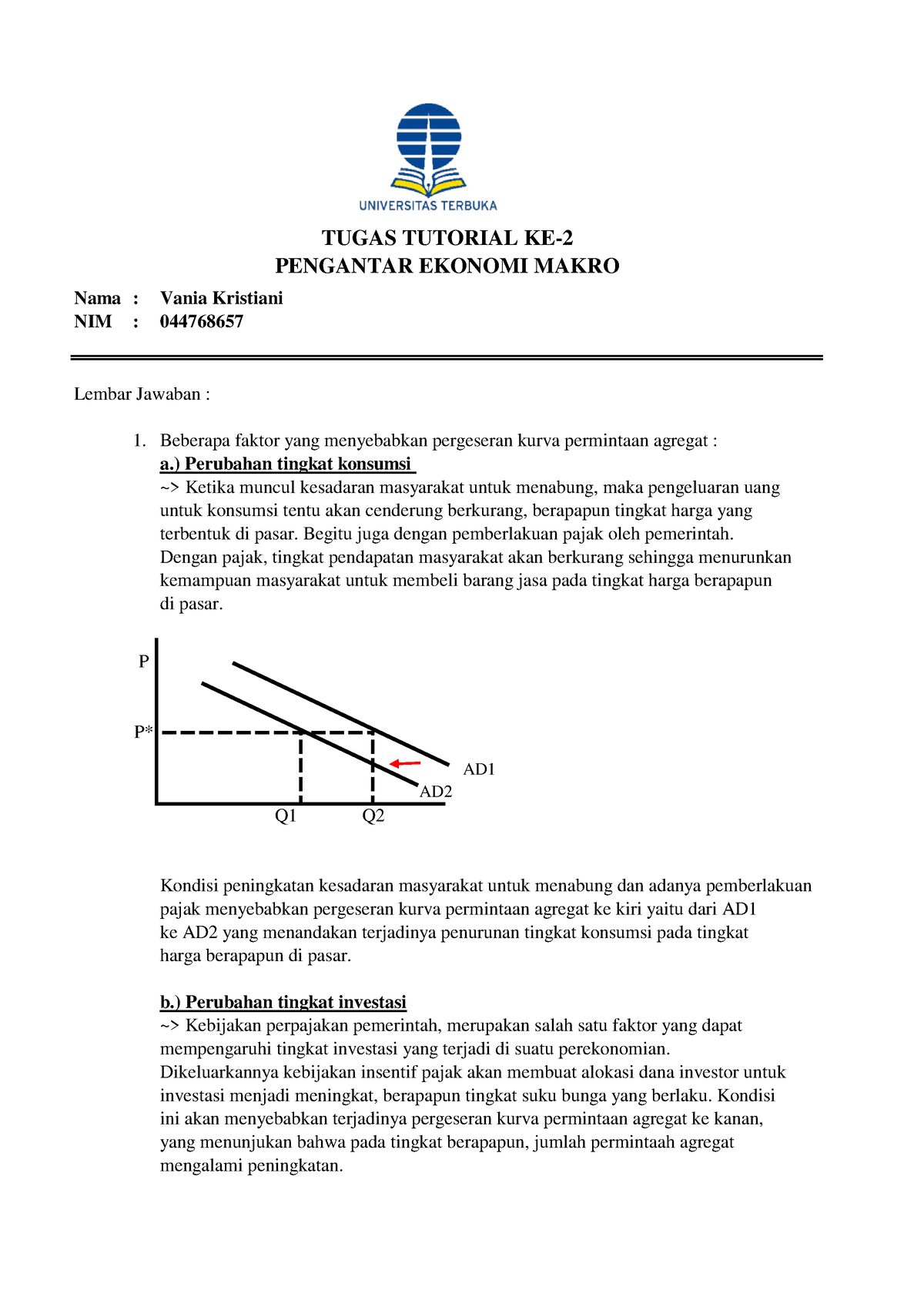 Tugas 2 Pengantar Ekonomi Makro - Nama : Vania Kristiani NIM ...