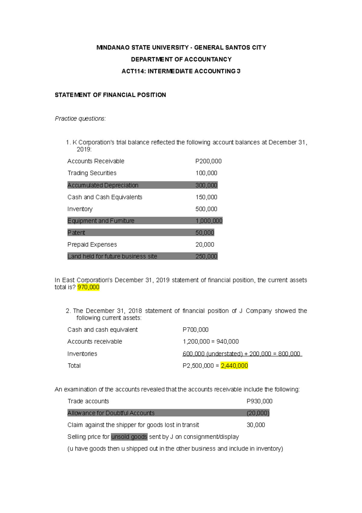 Material No. 1-Balance Sheet Income Statement IA3 - MINDANAO STATE ...