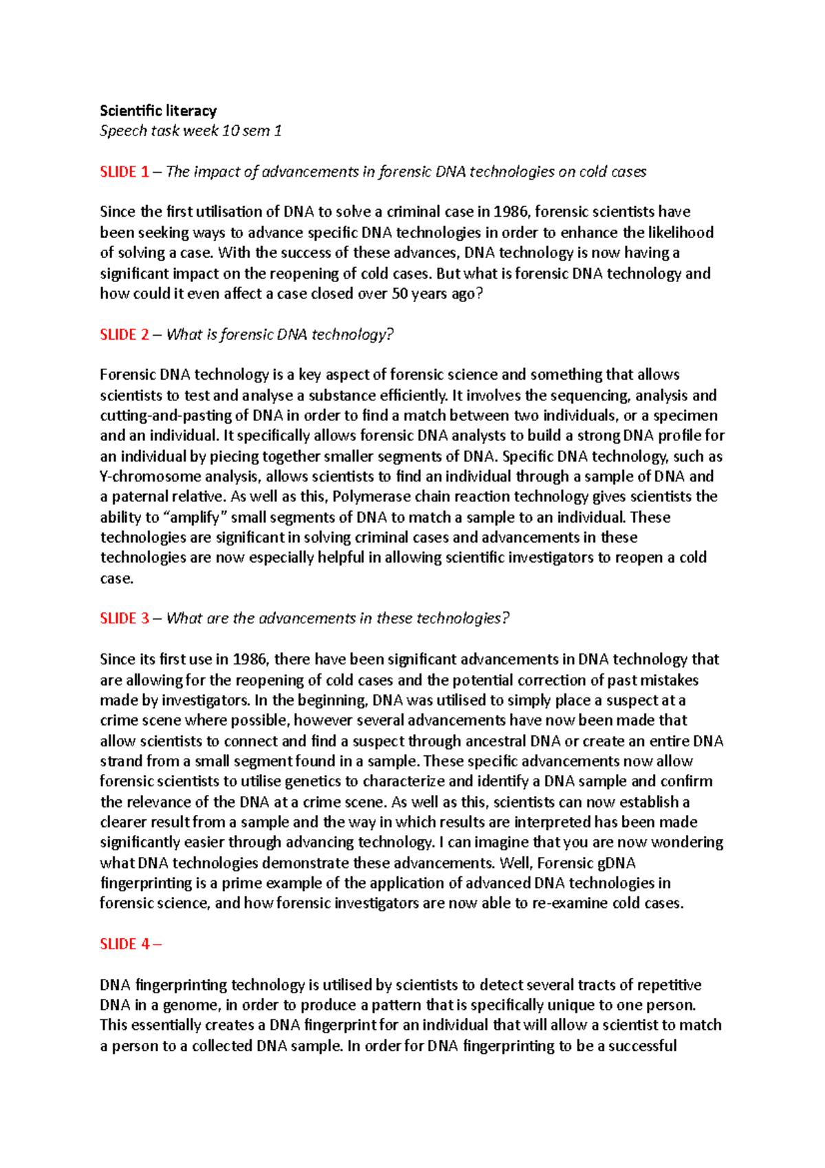 Scientific literacy Speech - Scientific literacy Speech task week 10 ...