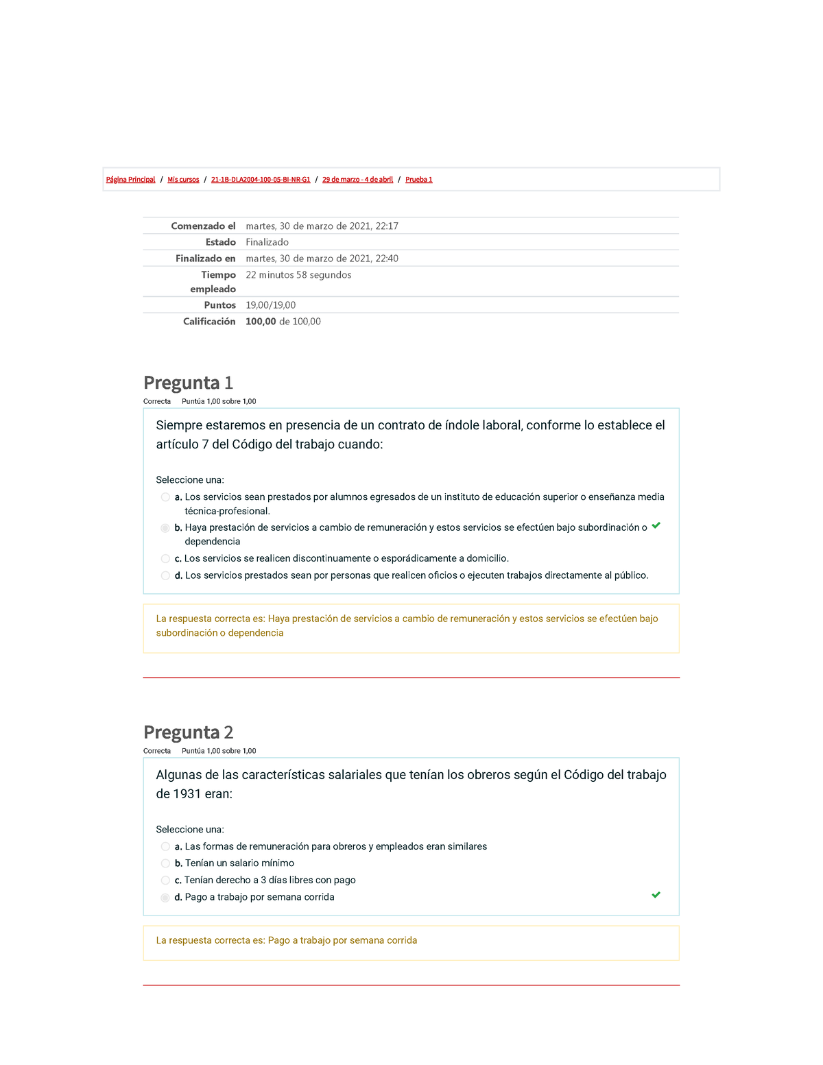 Prueba 1 Derecho Laboral - Iplacex - Studocu