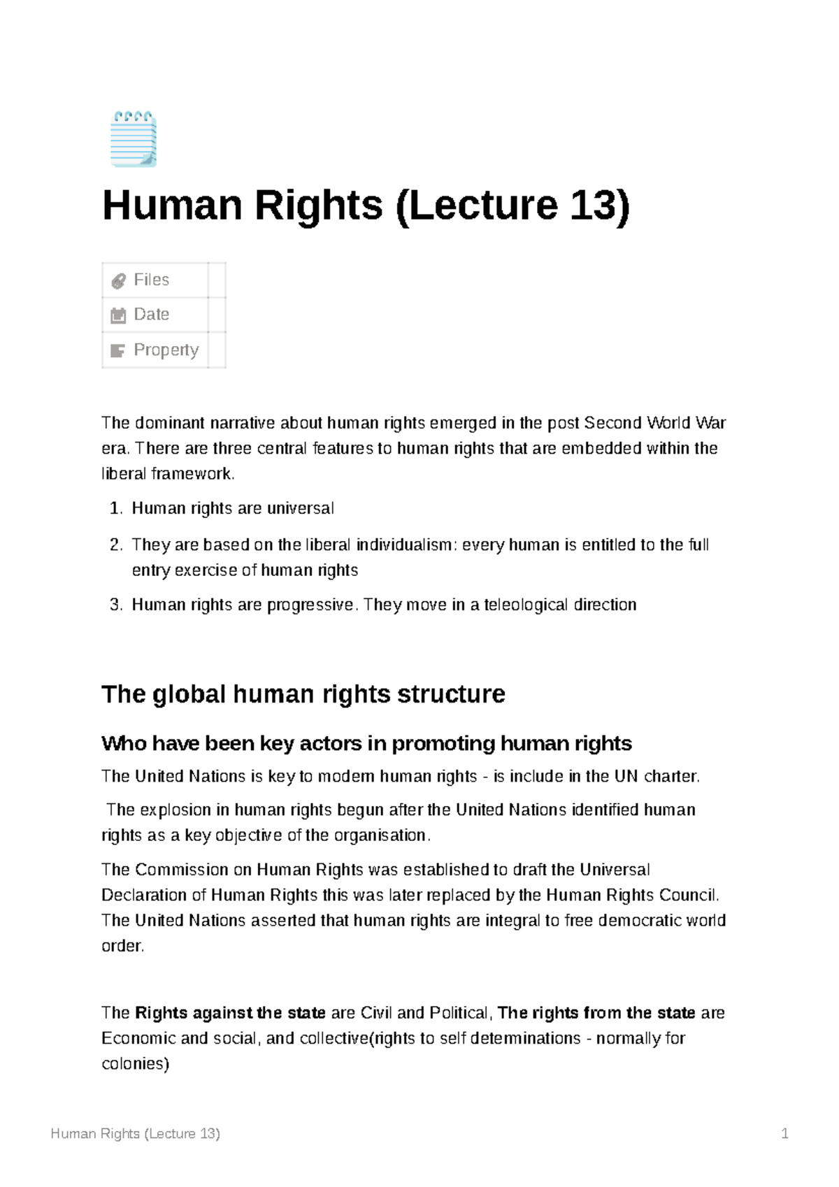 Human Rights (Lecture 13) - 🗒 Human Rights (Lecture 13) Files Date ...
