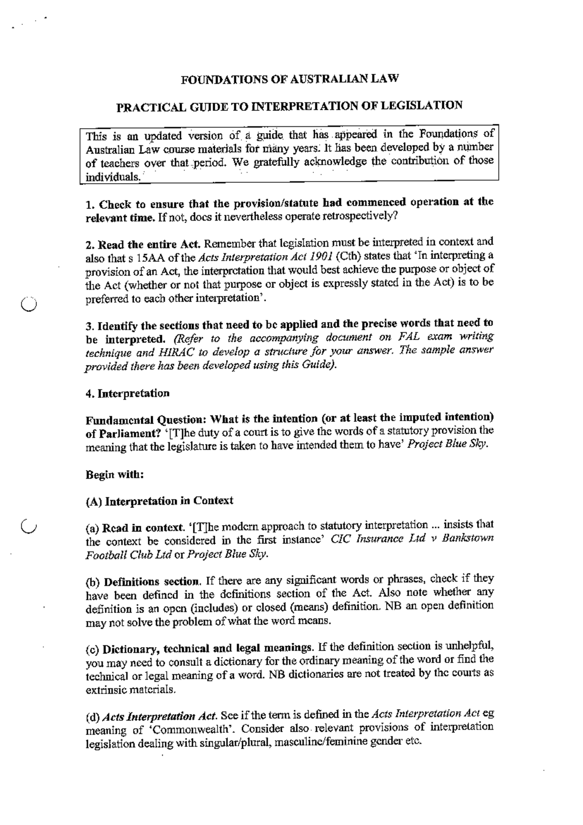 Practical Guide Statutory Interpretation - LAWS1201 - Studocu