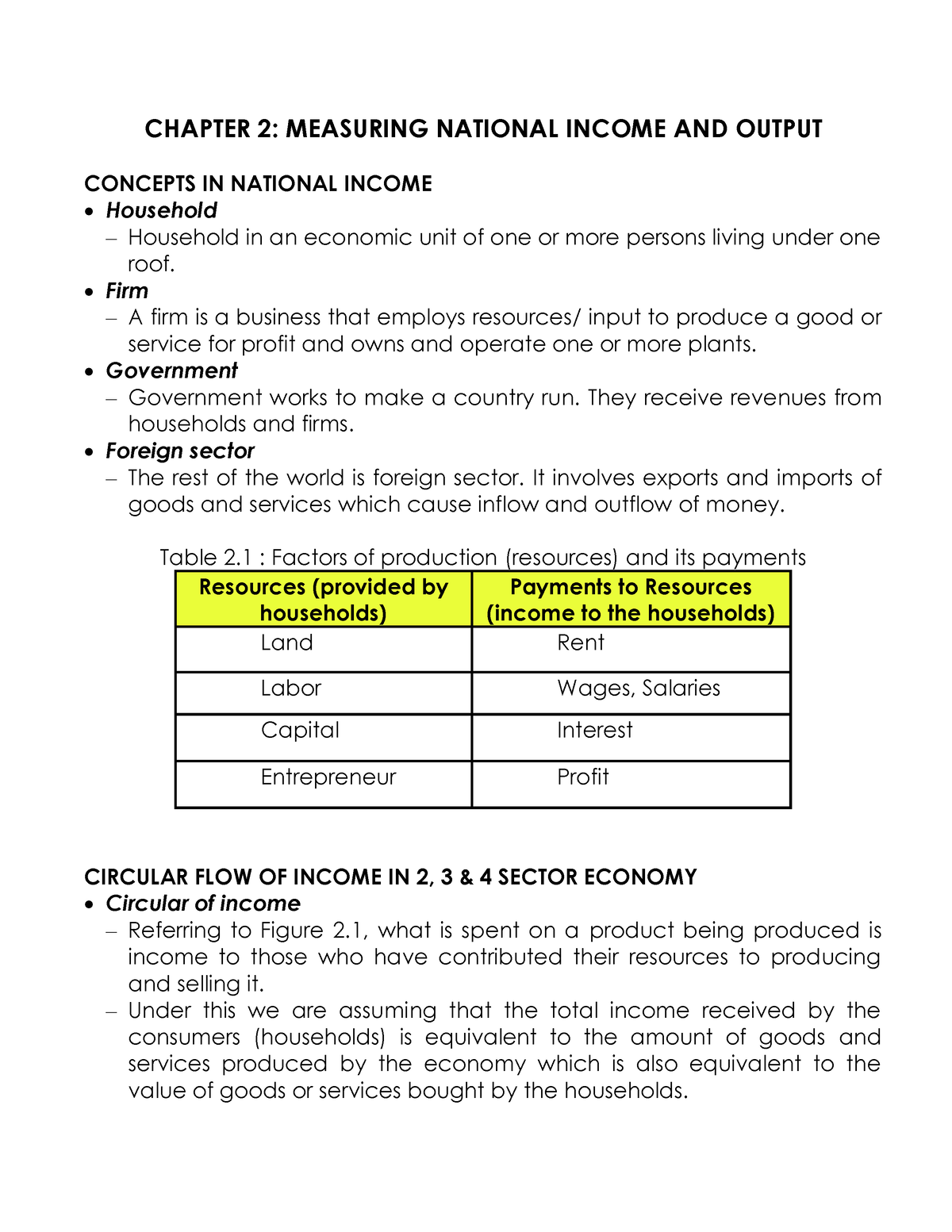 Chapter 2 - Notes - CHAPTER 2: MEASURING NATIONAL INCOME AND OUTPUT ...